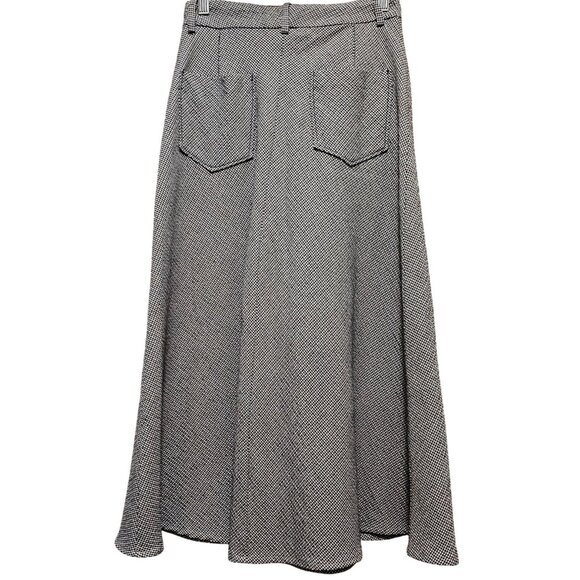 MNG Black & White Houndstooth A-Line Midi Skirt With Front & Back Pockets Button - Picture 2 of 9